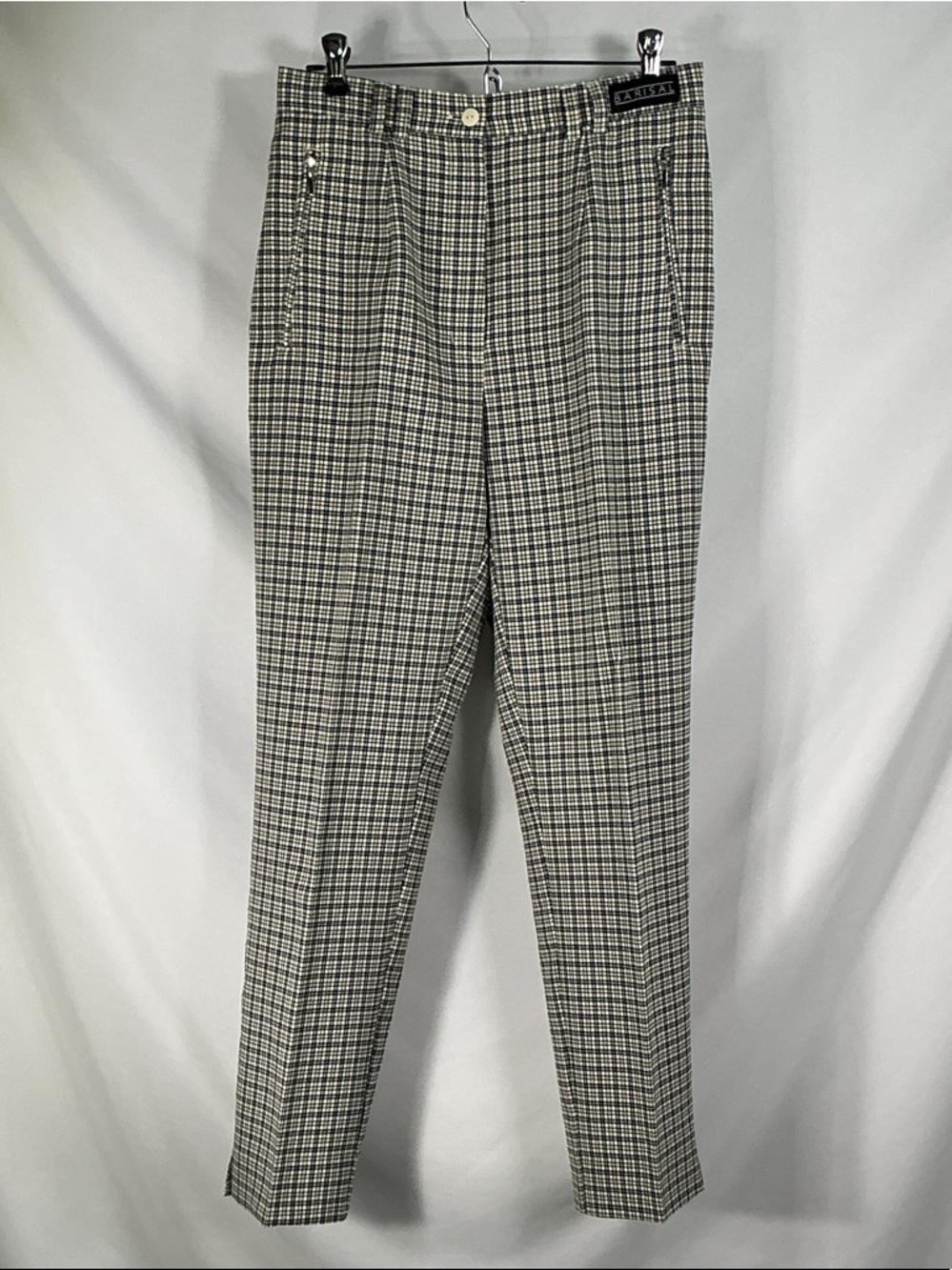 Barisal Vintage Plaid Trousers High Rise Straight Leg Pants Black Cream 8